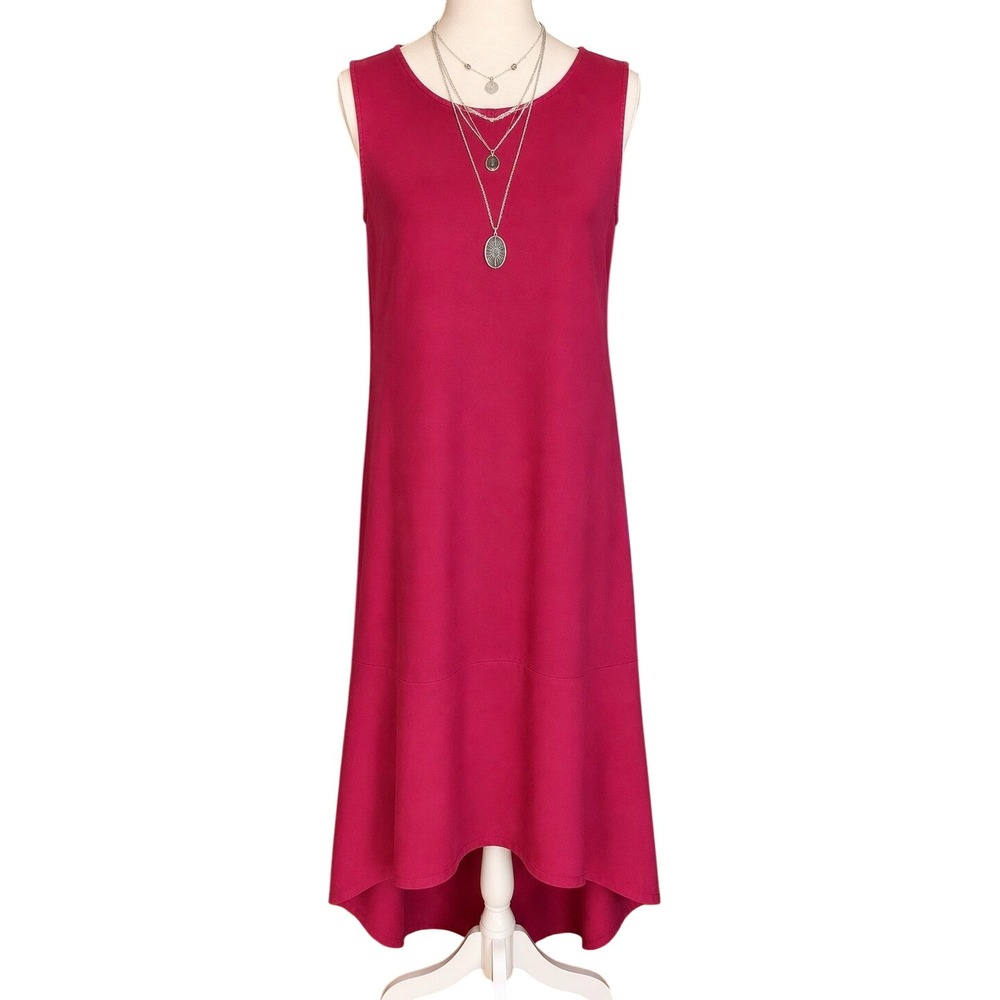 For‎ Cynthia Midi Linen Blend Shift Dress M/L Magenta Rasberry Pink